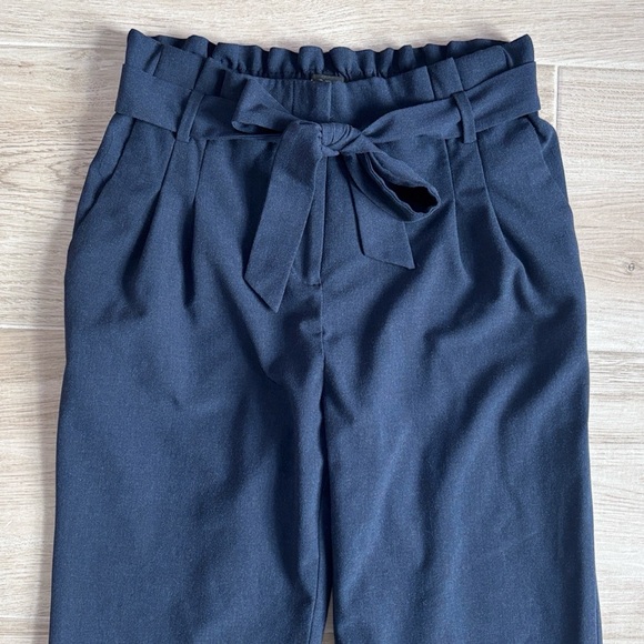 LOFT High Waisted Paper Bag Navy Blue Straight Leg Trousers Pants - Picture 2 of 5